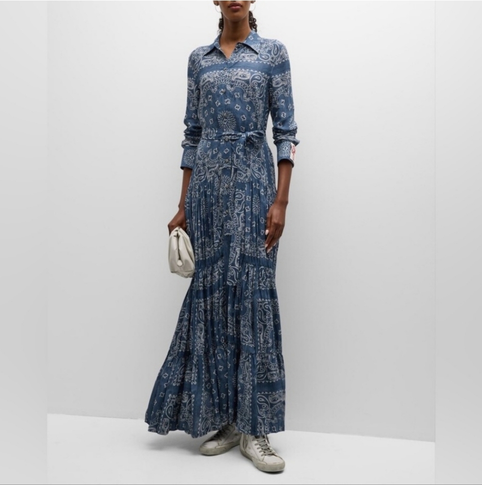 Golden Goose Paisley Bandana Print Long-Sleeve Maxi Dress
